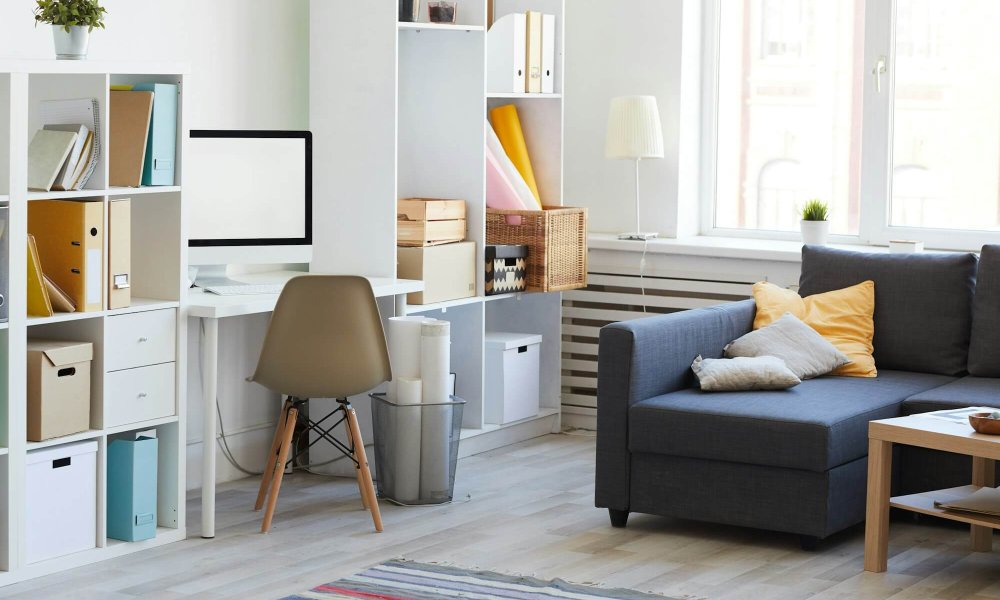 Apartment Interior in White and Blue
